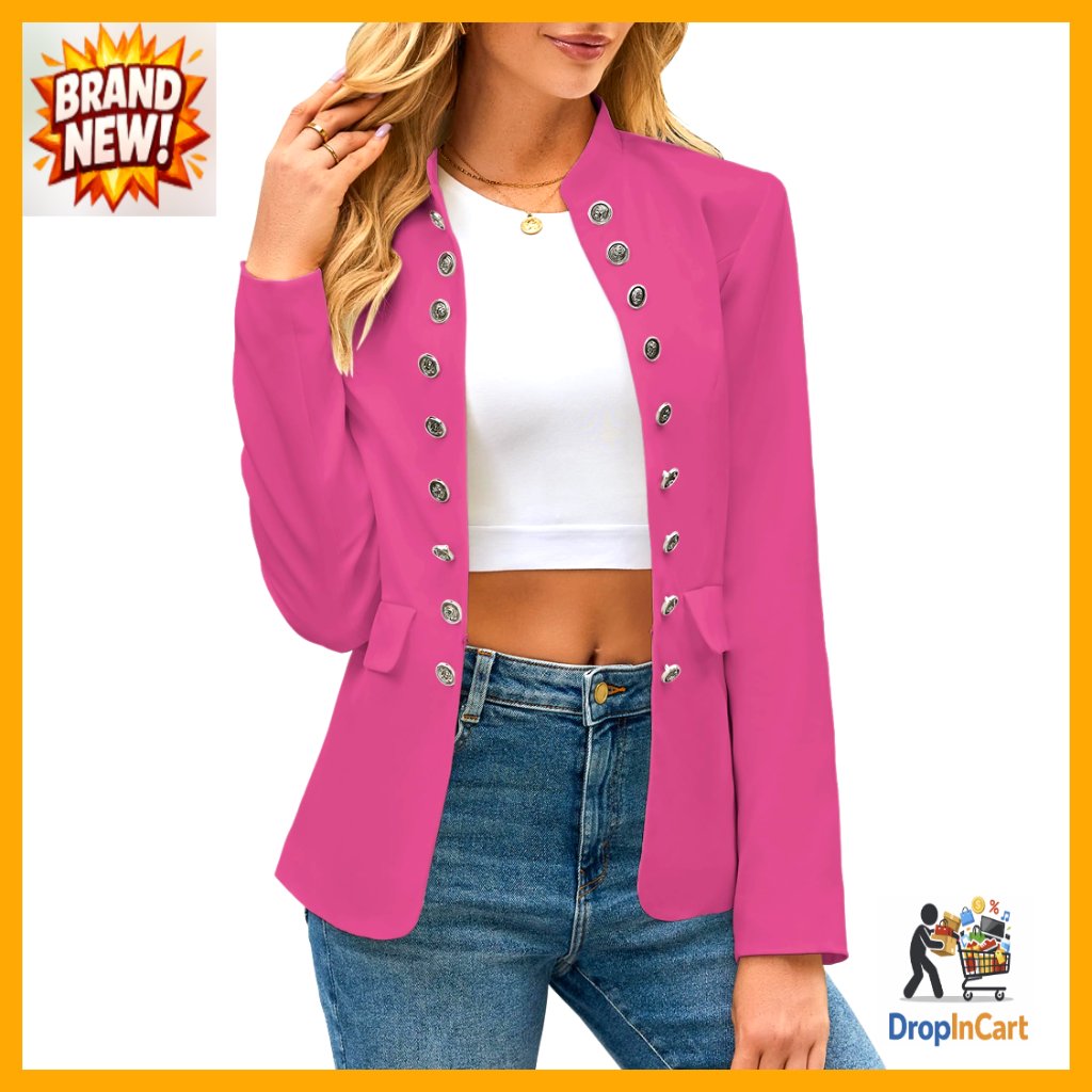 Open Front Blazer Long Sleeve Work Casual Chic Structured Jacket Buttons